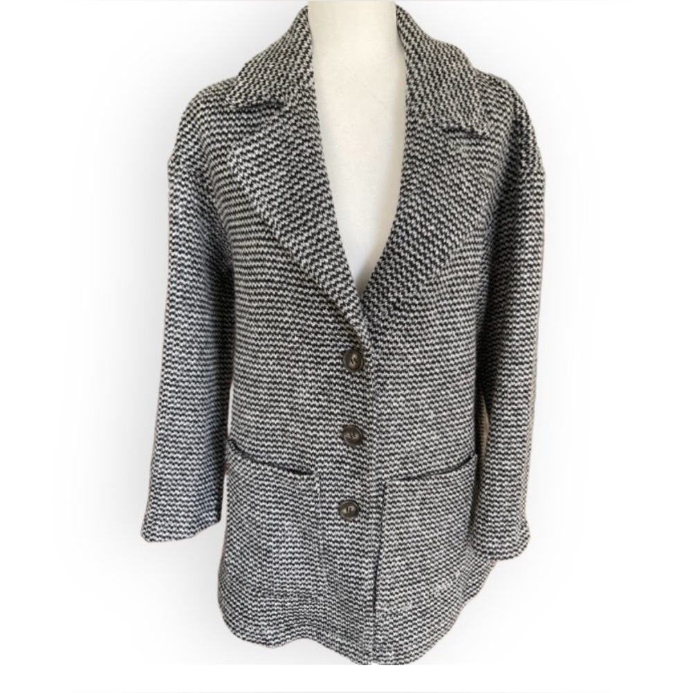 Avec Les Filles Black and Light Gray Wool Blend Swing Coatigan SZ XS Clean Girl